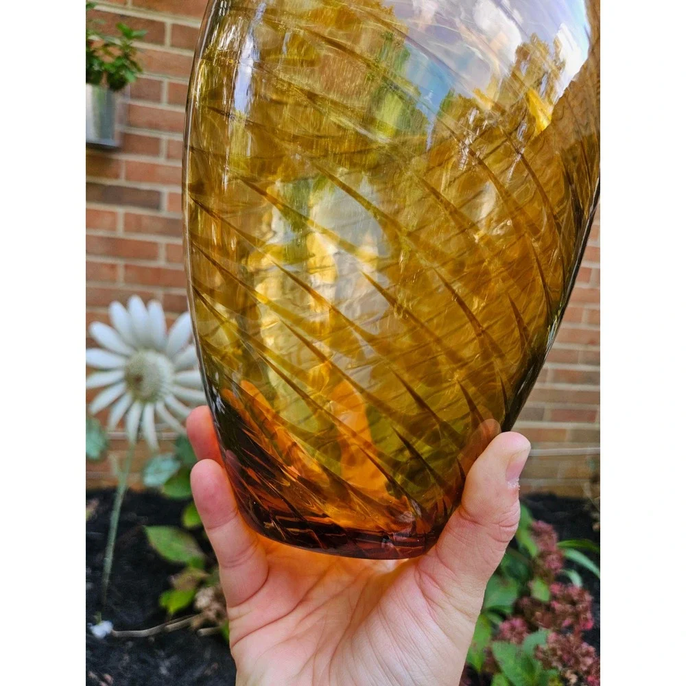 Crate & Barrel Sahara Glass Vase, Hand-blown Amber Glass Vase 9
